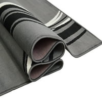 Кръг Модел Площ Килим [7'.5 10'.5] Геометричен съвременен модерен черен и сив килим удобен навес безплатно устойчив на петна