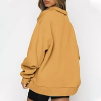Дамски огромни половин цип пуловер суичър солиден цвят дълги ръкави качулки върхове ежедневни торбички за есенни зимни дрехи
