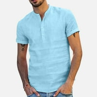 Voss мъжки памучни смеси плътни цветове с къс ръкав ретро тениски върхове блуза