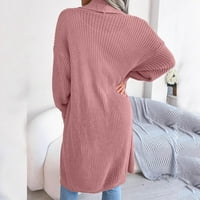 Aayomet Long Cardigan пуловери за жени Дамски дълги жилетки кабел плетен отворен фронт извънгабаритен палто с пуловер с качулки, розово S-xxl