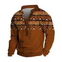 Cuoff суичър качулки за мъже v-образно пуловер 3D цифров печат стойка за якичка винтидж яка кафяво 2x