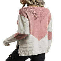 Небрежни цветни блокирани пуловери с дълъг ръкав прашен розов пуловери