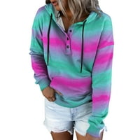 Женски бутон v качулки на шията Небрежни качулки за теглене с дълъг ръкав многоцветни пуловерни върхове с джобни светлосини s
