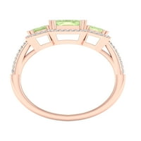 Императорски скъпоценен камък 10К Розово злато Изумруд нарязани зелен аметист КТ ТВ диамант три камък ореол Сплит джолан женски пръстен
