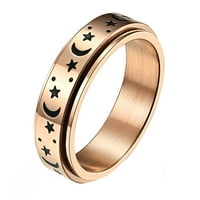 Неръждаема стомана въртящи се пръстени джаджия пръстен за облекчаване на анти тревожност пръстен Акупресурен пръстен Ангажиране на сватбена обещана лента за жени мъже - златна луна 11