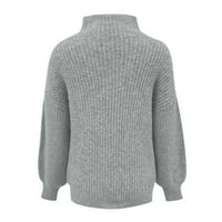 Ediodpoh жени твърди плетене на една кука сплайс дълъг ръкав пуловер пуловер пуловер пухкави ръкави върхове пуловер пуловер за жени сив xl