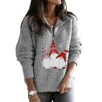 Намален дамски пуловер с v-образно пуловер пуловер печат разхлабена средна дължина дълъг ръкав есен и зимен пуловер Дядо Коледа плетен пуловер