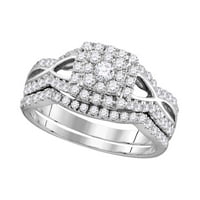 Размер 10. - 14k бяло злато кръг диамант с разцепена сватба сватбена годежна лента за пръстена 1. CTTW