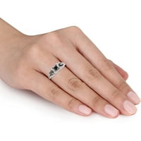 Каратова Т. У. принцеса и кръгъл черно-бял диамант 10кт Бяло Злато Трикален годежен пръстен