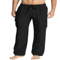 Glookwis мъже еластични панталони за талии за свободното време шезлонги ежедневни леки дъна прав крак твърд цвят панталони панталони черни 4xl