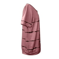 Дамски върхове дамски модни ежедневни райета с цип кръгла шия разхлабена къса ръкава върхове розови s