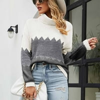 Клио поло пуловери за жени дълъг ръкав плета Топ цвят блок участък Пуловер уютен пуловер джъмпер Есен пуловери за жени