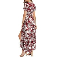 Летни рокли за жени пролетта Simia Retro Style Holiday Style V Neck Long Long Пола дълга пола червена m