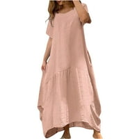 Pejock летни рокли за жени с къс ръкав солидна мека комфортно дълга рокля розово s