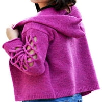 Glookwis жени издълбани изстрелни разхлабени жилетка пуловер ежедневно плетене на палто от твърд цвят с дълъг ръкав с дълъг ръкав