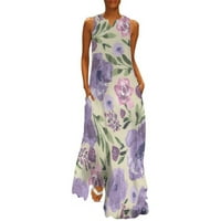 Sehao удобна макси рокля за жени летни жени подходящи разхлабени елегантни дълги рокли без ръкави с разцепване на плаж флорални рокли Женски ежедневни рокли лилаво 2xl, подарък, на разстояние