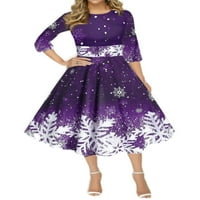 Grianlook ежедневна рокля за дамска ръкав коледна печат есенни рокли парти коледни тениски рокля лилаво 2xl