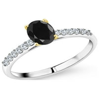 Gem Stone King 1. CT Black Sapphire G-H Lab Grown Diamond 10K бял златен пръстен с жълто злато Prongs