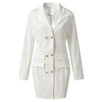 Pxiakgy зимни палта за жени жени дамски двоен бутон предни стил дълга рокля бяла + 14