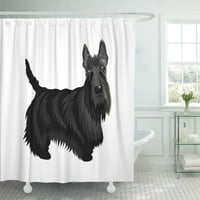Сладък анимационен куче шотландски териер на отделна черна завеса за душ