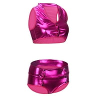 Riforla Women Set Bandage Clubwear Stripper Patent Ceather Wear Bedingie Set Hot Pink L