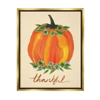 Ступел индустрии благодарен оранжева тиква листа растителни есенни растения графично изкуство металик злато плаваща рамка платно печат стена изкуство, дизайн от Хедър Маклафлин