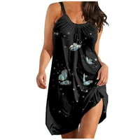 Bazyrey Небрежни рокли за жени плажни спагети каишки Sundress Floral Lea Leetsess Ressing Blue 4XL