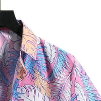 Ризи за копче за мъже свободни модни модни тропически палмово дърво печат с къс ръкав ревес летни тениски ежедневни дишащи готини копринени риза блуза розово m