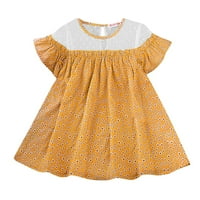 Летен подарък！ Рокля за момичета, лято Нови детски флорални къси ръкави принцеса рокля жълта 90