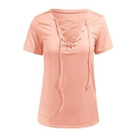 Ichuanyi дамски върхове разрешение лято жени лято v шия тениска с къс ръкав небрежна туника плаж солидна блуза отгоре тройник