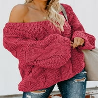 Asvivid женски пуловери от рамо с дълъг ръкав оребрен кабел плетен пуловери Разхлабени прилепнали върхове за джъмпер