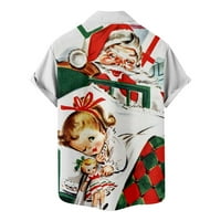 Италиански ризи за мъже мъжки ежедневни копчета Коледа Дядо Коледа печат с джоб Вечерен къс ръкав риза блуза летни топове