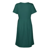 Женски рокли с къс ръкав A-Line Midi рокля, ежедневна отпечатана от V-образно деколте летна рокля зелена s