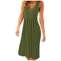 Женски ежедневен твърд цвят плажна пола жилетка разхлабена ръкавица плисирана тънка рокля армия зелено l