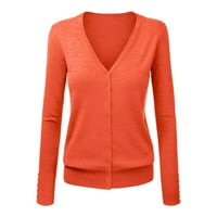 Изрязани жилетки Женски V Neck Cardigan пуловер плюс яке солиден цветен плетен пуловер Кардиган пуловери за жени оранжеви XL