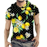 Риза за мъже големи и високи 3D флорални цифрови печат с къс ръкав топ блуза удобна нова мода дишаща бърза суха плажна качулка жълт xxxl