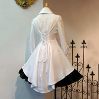 Оалиро Дамски рокли ренесансови готически Дрехи за жени дълъг ръкав изненадващ яка коляното-висока ретро флорална рокля 70-те години Бял м
