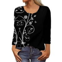 Apepal женски ризи Henley Rishes дълъг ръкав бутон за шия на шията надолу монтирани върхове пуловер блуза черни s