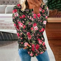 Aufmer дамски тийнейджъри с дълъг ръкав клирънс многоцветна щампа с дълъг ръкав кръг за шията предни пуловери за жени модна хлабава тениска блуза ежедневни върхове с?