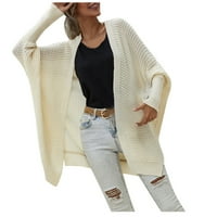 Лека тънка жилетка за жени, женско падане с дълъг ръкав твърд отворен преден драпиран хлабав плетен лек кардиган пуловерно палто бежово m