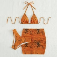 Дамски бански костюми жените усукват бикини с висока талия, натискайте два бански костюма, Orange S