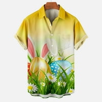 Hfyihgf щастлива великденска риза за мъже хавайски спокойно разположено копче с къс ръкав надолу ризи цветни великденски яйца печат ваканция отгоре