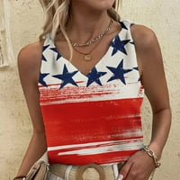 Ернкв жените хлабав Потници клирънс американски флаг ретро лято без ръкави тениски в врата Камизола възел случайни спокойна 4 юли патриотични ризи диня червено л