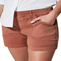 Цсеате жени лято висока талия Жан шорти Плътен цвят стреч направо дънкови шорти с джобове