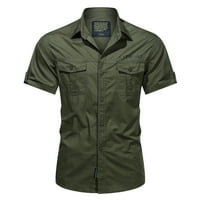 adviicd черен бутон надолу риза мъже Мъжки тактически товарни риза деним работа на риза военни небрежни тънки годни копчета с къс ръкав надолу блуза ризи върхове зелено xl