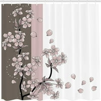 Sonernt японска завеса за душ, романтична сакура цъфти цветя венчелистчета пролетта на вятъра източна природа тема, плат плат комплект за баня с куки, топло таупе