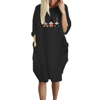 Юелянси Дамски Рокли Дамски свободен рокля забавно графичен печат екипажа врата Два джоба ръкав рокля за