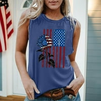 Клирънс Потници за жени летни ежедневни хлабав ризи САЩ флаг звезди ивици печат без ръкави кръг врата графични тениски