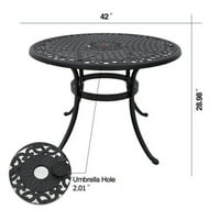 Маса за алуминиев алуминиев вътрешен двор с чадър дупка, кръгла двойна маса за бистро за градина, вътрешен двор, двор, черен с античен бронз на ръба