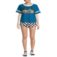 Дамска тениска с Нинтендо Марио картинг, шорти за сън и чорапи, комплект от 3 части